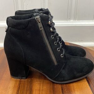 Madden Girl Tipster Black Suede Heeled Ankle Booties